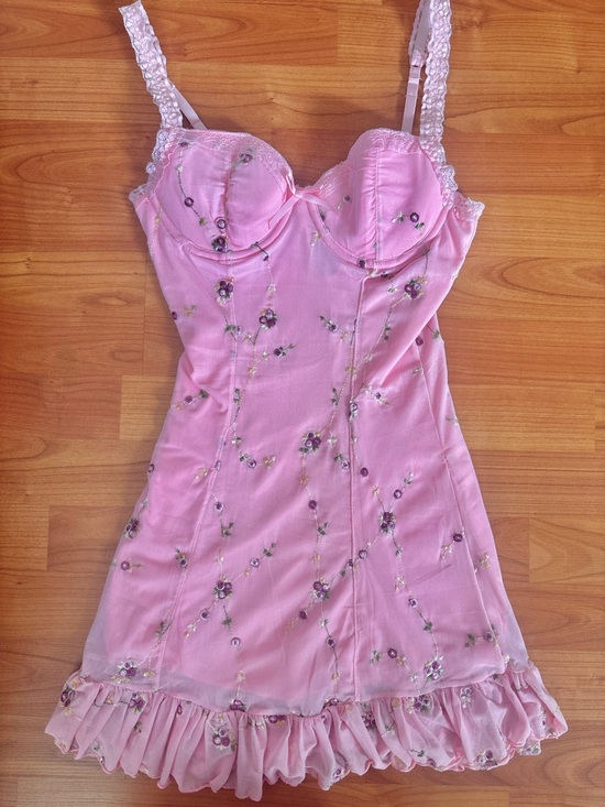Sugar Thrillz Dresses & Skirts - Pink Floral Fairycore Coquette Cottagecore Dress with Ruffle Hem